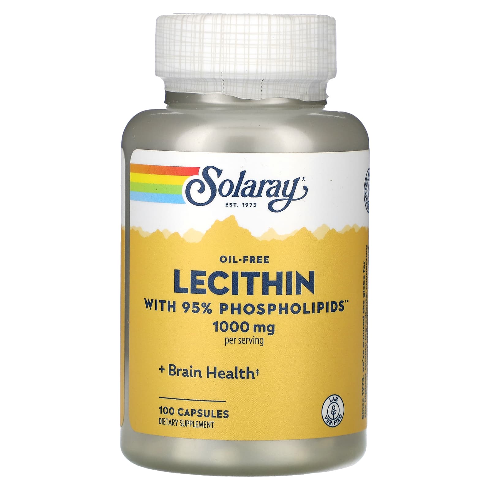 Solaray-Oil-free-Lecithin-with 95% Phospholipids-1,000 mg-100 Capsules (500 mg per Capsule)