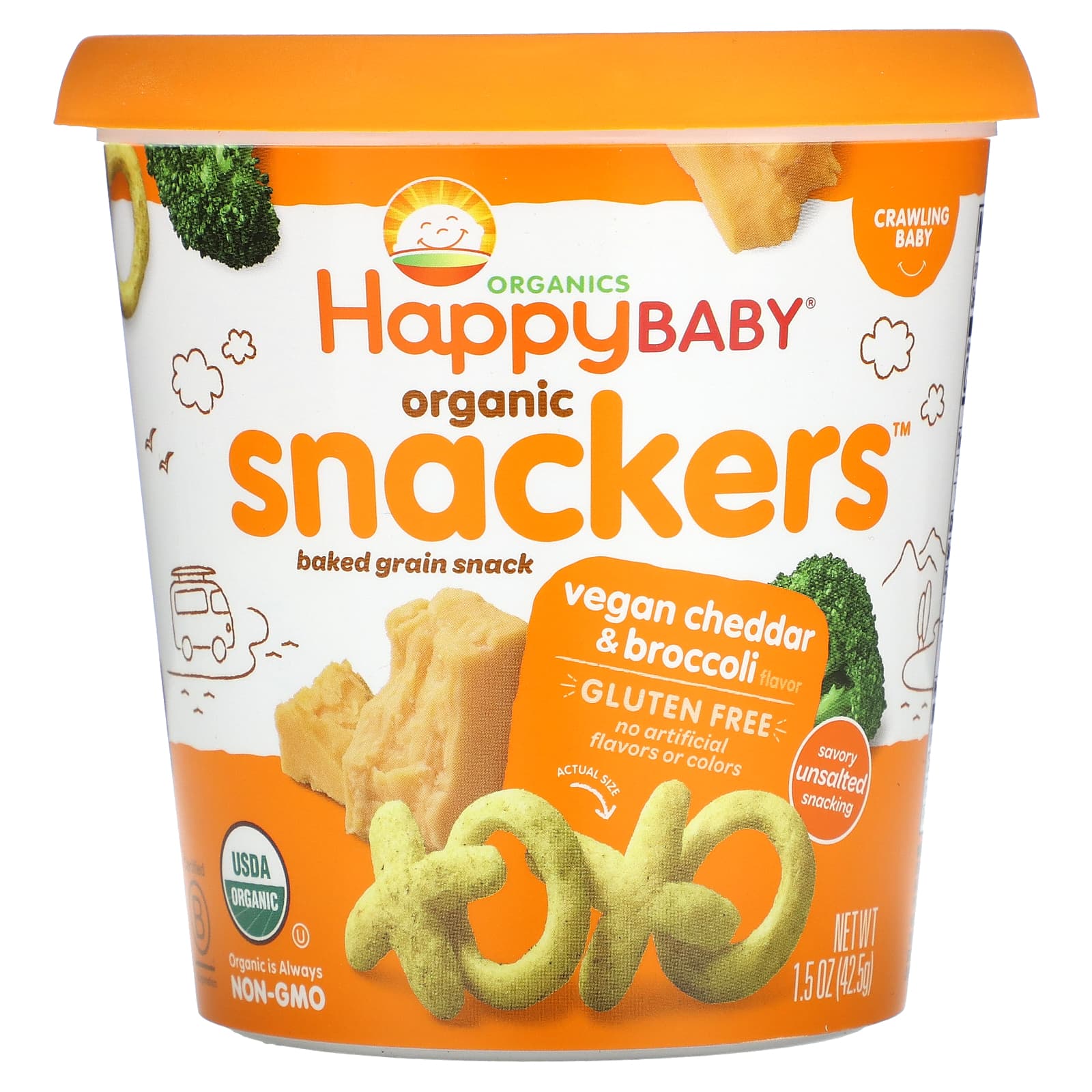 Happy Family Organics-Organic Snackers-Vegan Cheddar & Broccoli-1.5 oz (42.5 g)