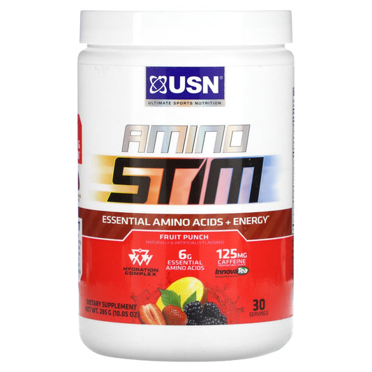 USN-Amino Stim-Essential Amino Acids + Energy-Fruit Punch-10.05 oz (285 g)