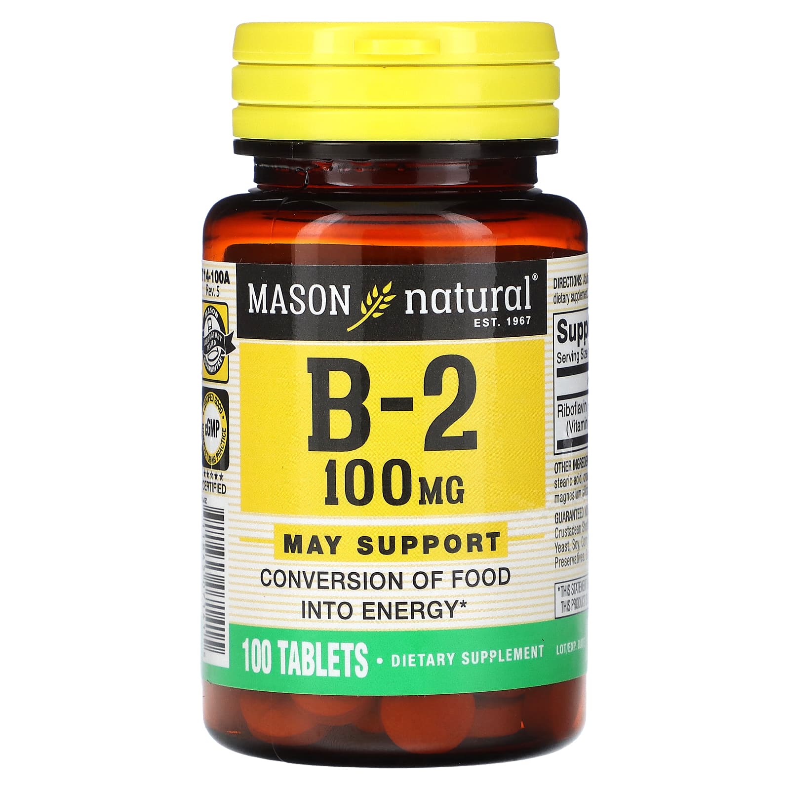 Mason Natural-Vitamin B-2-100 mg -100 Tablets