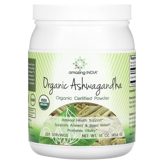 Amazing India-Organic Ashwagandha-Organic Certified Powder-16 oz (454 g)