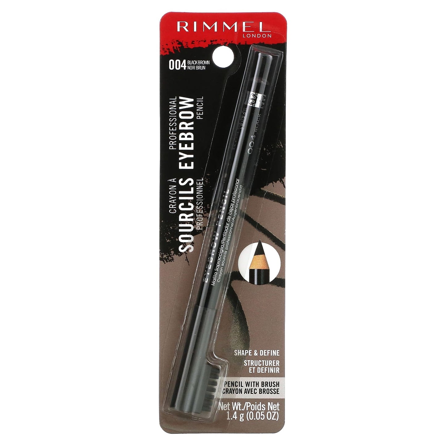 Rimmel London, Professional Eyebrow Pencil, 004 Black Brown, 0.05 oz (1.4 g)