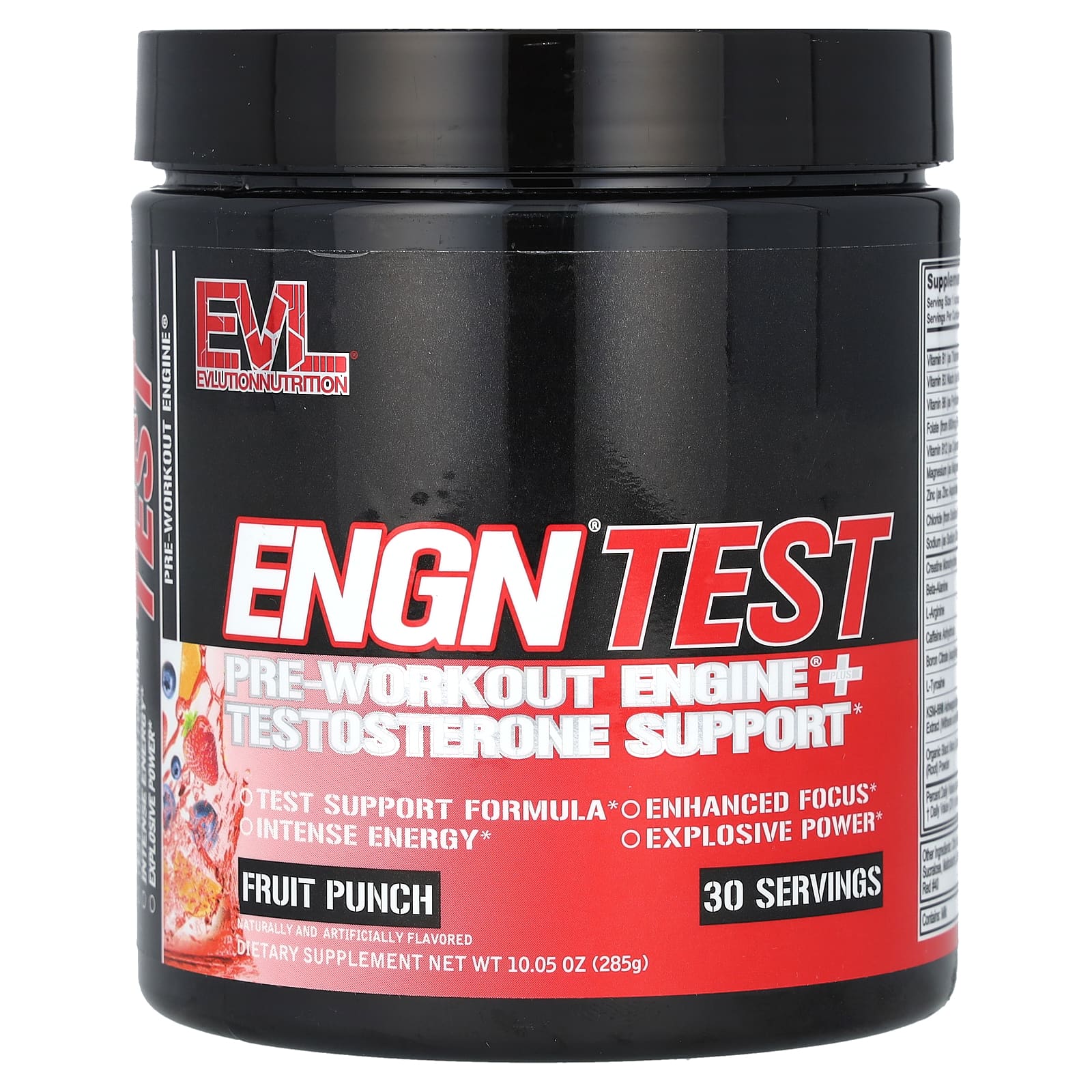 EVLution Nutrition-ENGN Test-Pre-Workout Engine + Testosterone Support-Fruit Punch-10.05 oz (285 g)