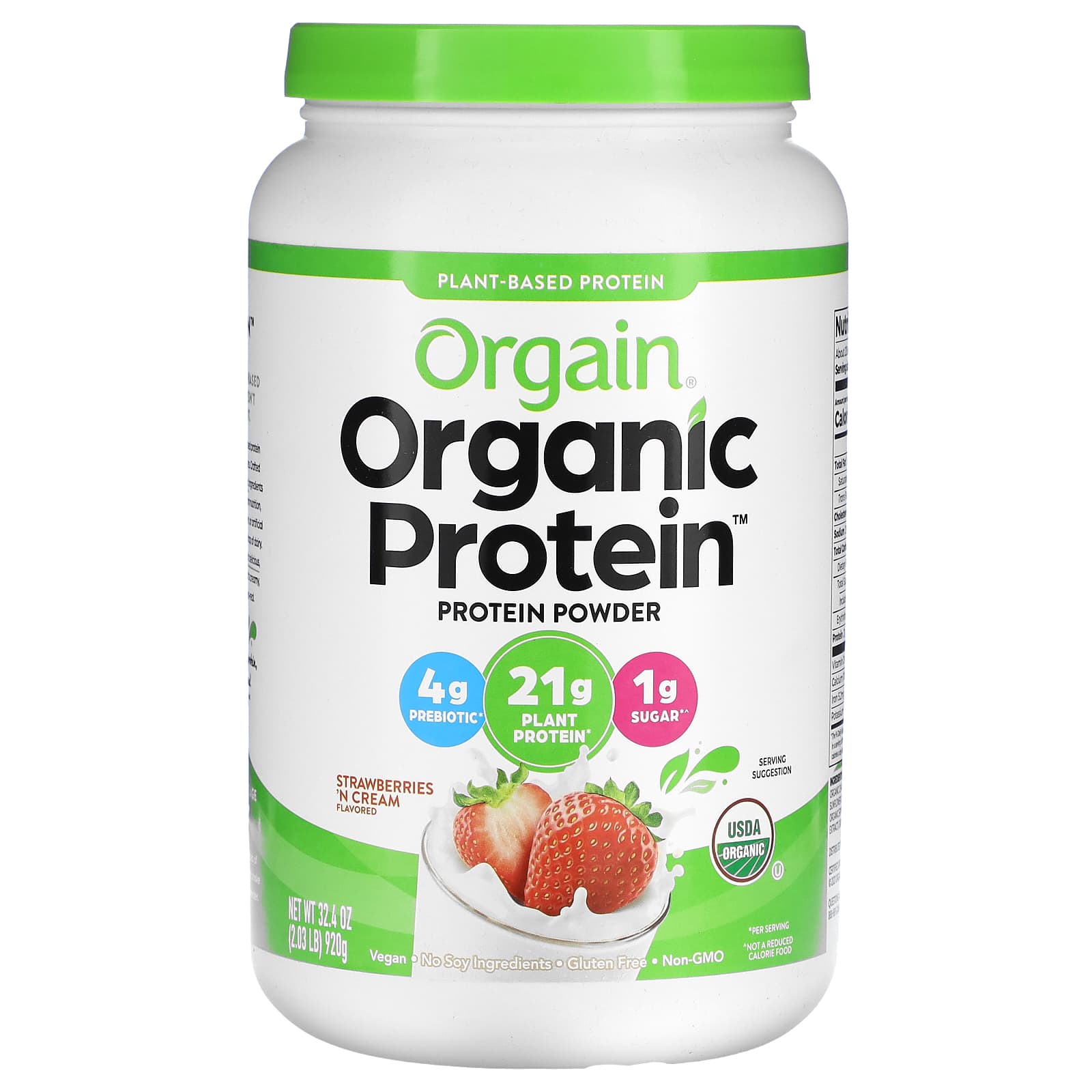 Orgain-Organic Protein Powder-Plant Based-Strawberries 'N Cream-32.4 oz (920 g)