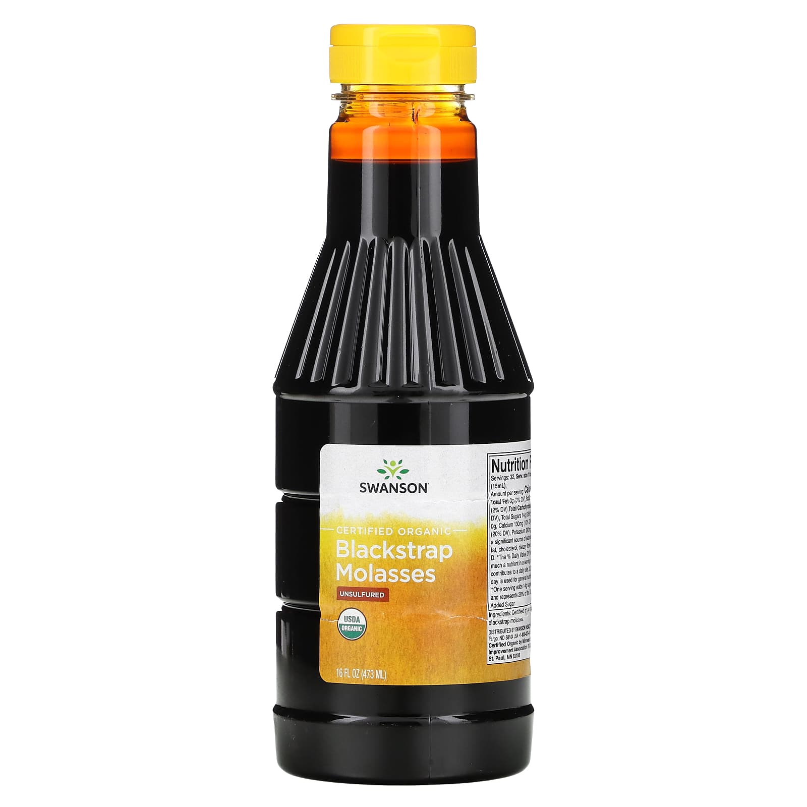 Swanson-Certified Organic Blackstrap Molasses-Unsulfured-16 fl oz (473 ml)