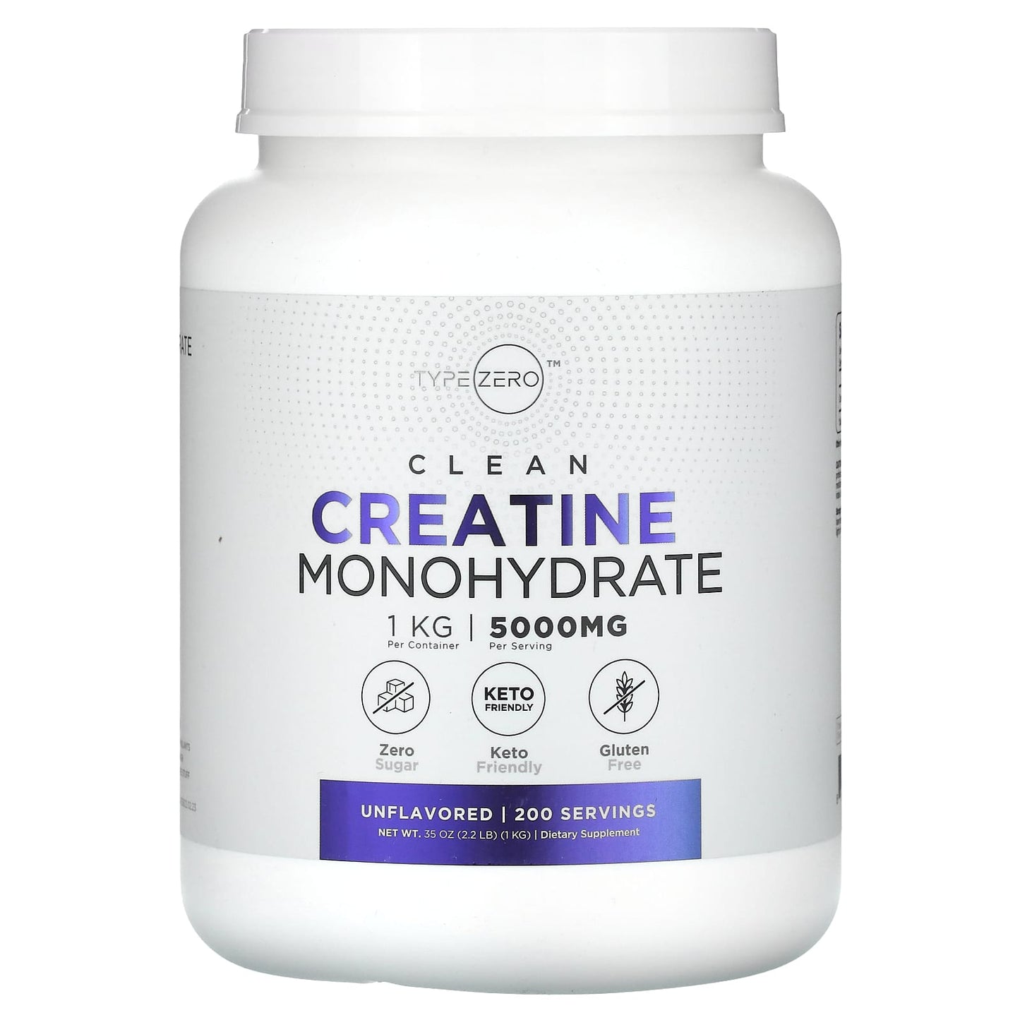 TypeZero-Clean-Creatine Monohydrate-Unflavored-5,000 mg-35 oz (1 kg)