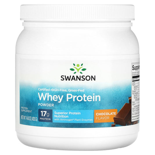 Swanson-Certified rBGH-Free-Grass-Fed Whey Protein Powder-Chocolate-14.8 oz (420 g)