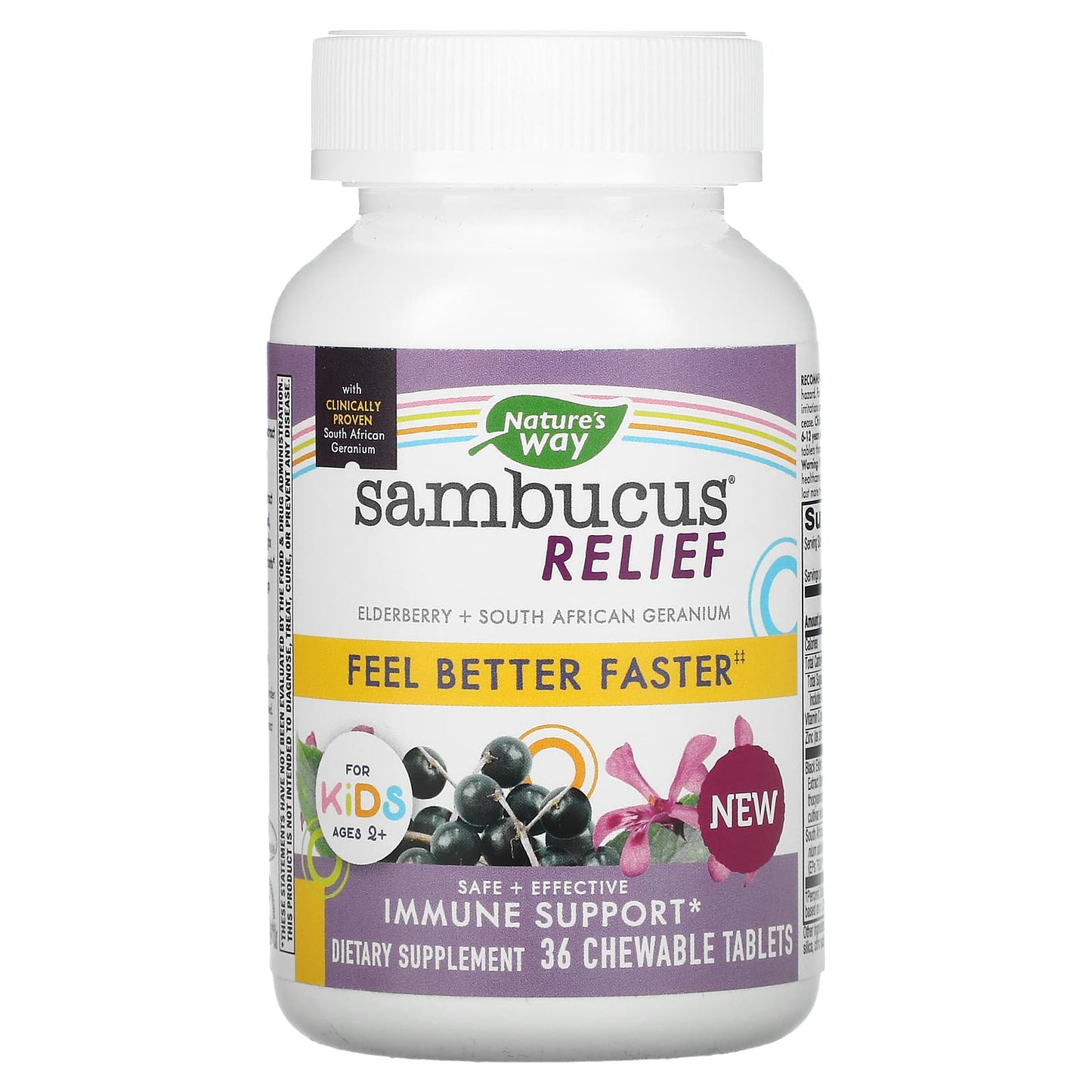 Nature's Way-Sambucus Relief-Immune Support-For Kids-Ages 2+-Berry-36 Chewable Tablets