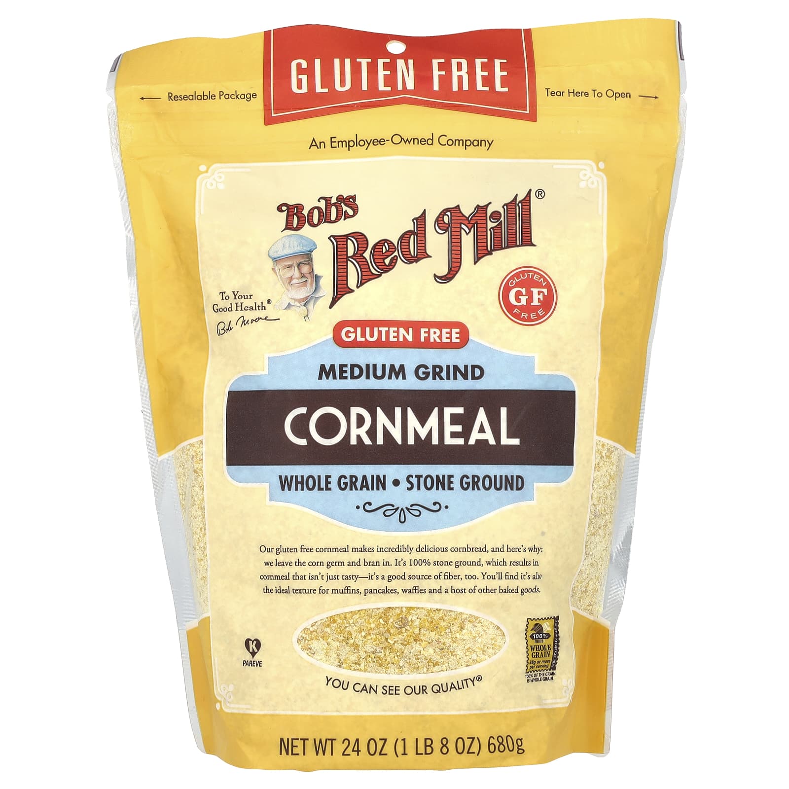 Bob's Red Mill-Cornmeal-Medium Grind-Whole Grain-Gluten Free-24 oz (680 g)