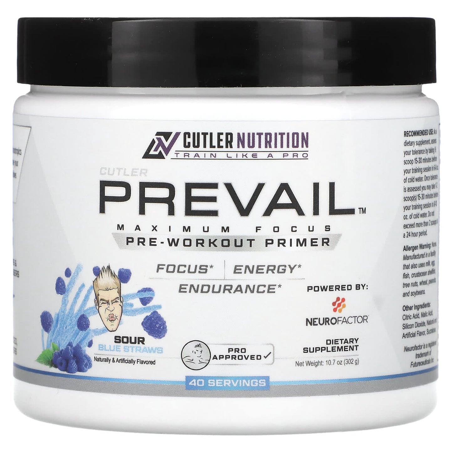 Cutler Nutrition-Prevail-Pre-Workout Primer-Sour Blue Straws-10.7 oz (302 g)