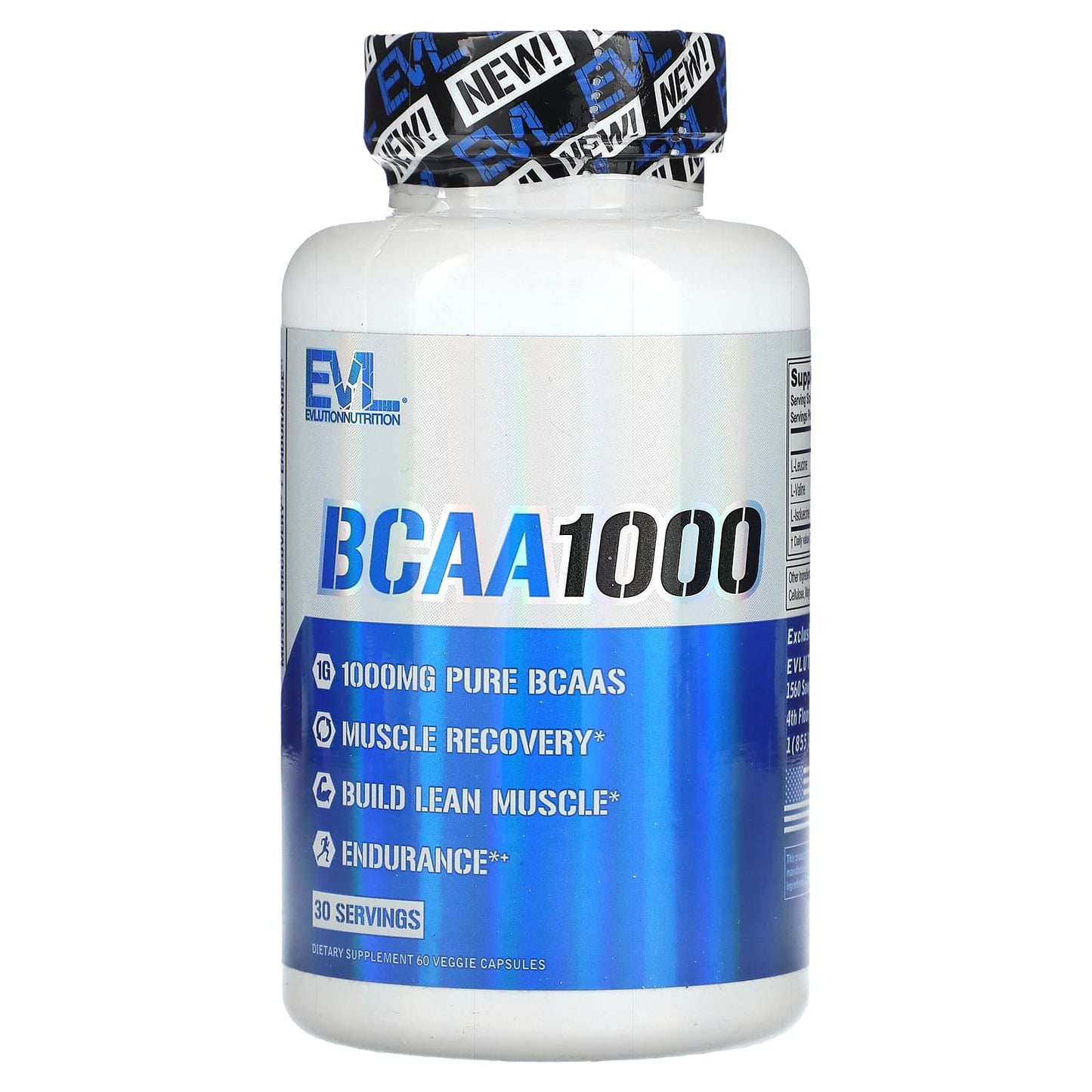 EVLution Nutrition-BCAA1000-1,000 mg-60 Veggie Capsules (500 mg per Capsule)