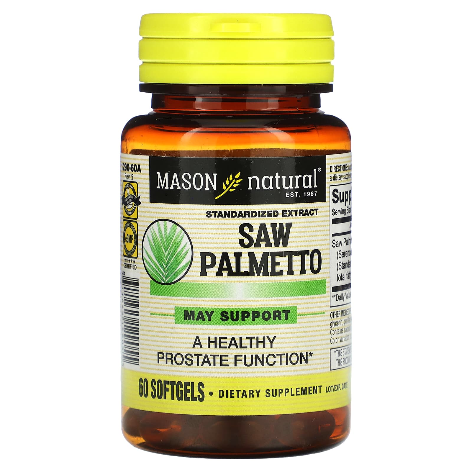 Mason Natural-Saw Palmetto-Standardized Extract-60 Softgels