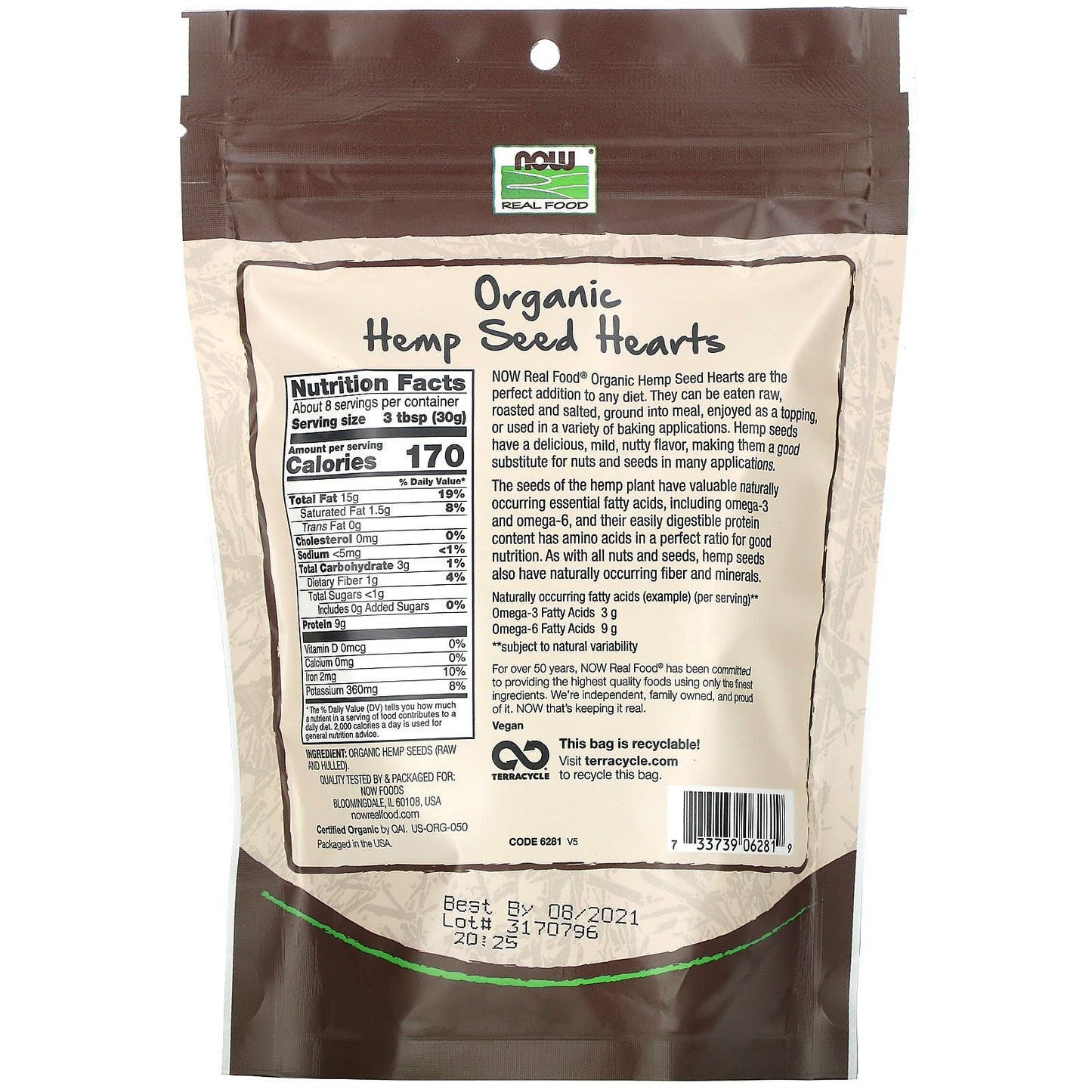 NOW Foods, Real Food, Organic Hemp Seed Hearts, 8 oz (227 g)