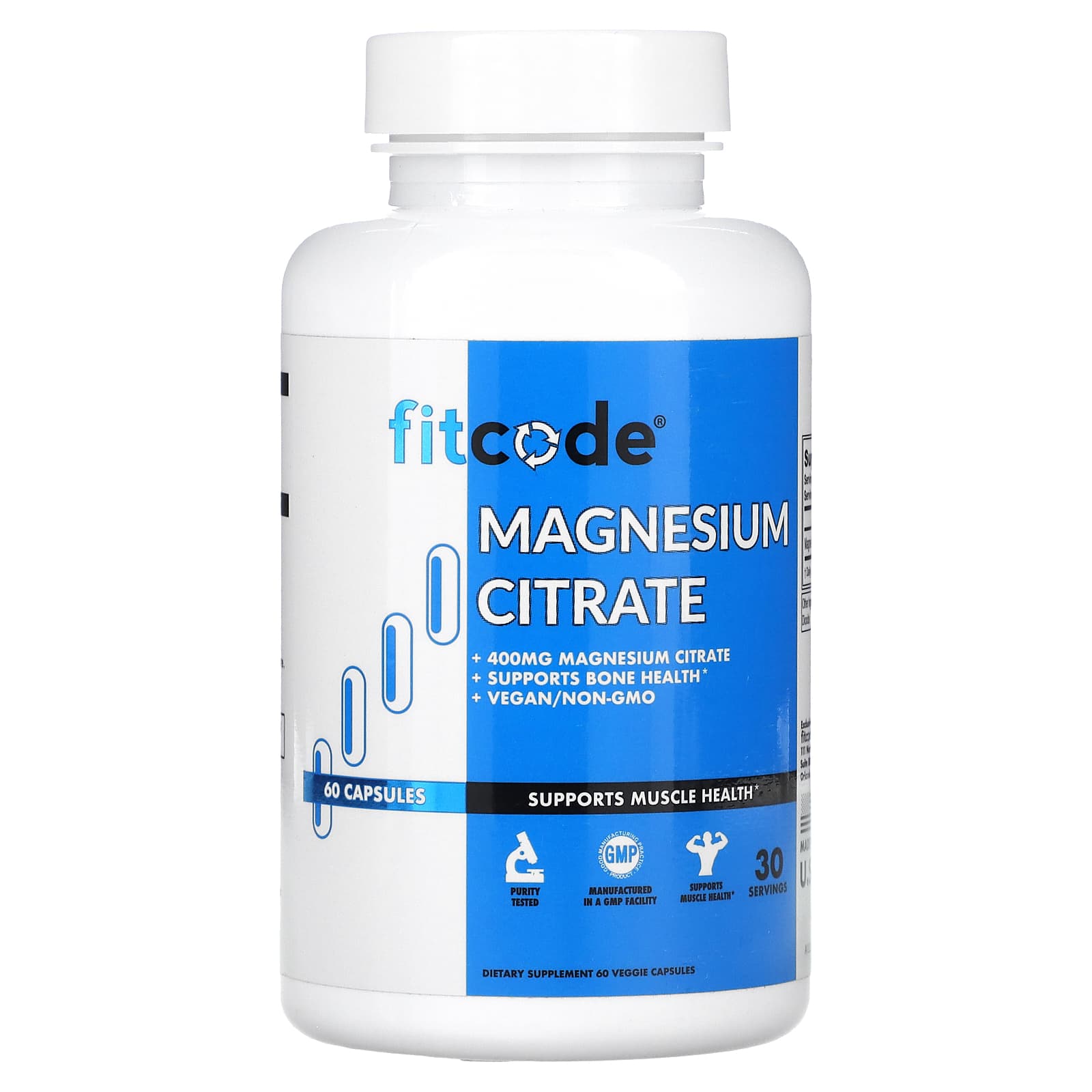 fitcode-Magnesium Citrate-400 mg-60 Veggie Capsules (200 mg per Capsule)