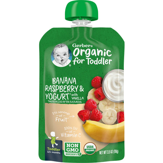 Gerber-Organic for Toddler-12+ Months-Banana-Raspberry & Yogurt with Vanilla-3.5 oz (99 g)