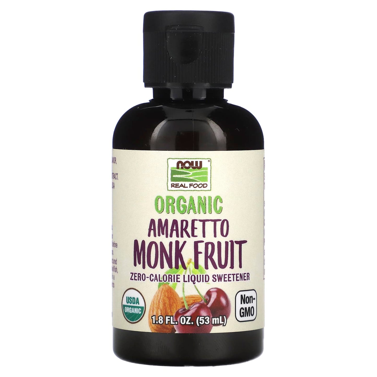 NOW Foods-Organic Amaretto Monk Fruit-Zero-Calorie Liquid Sweetener-1.8 fl oz (53 ml)