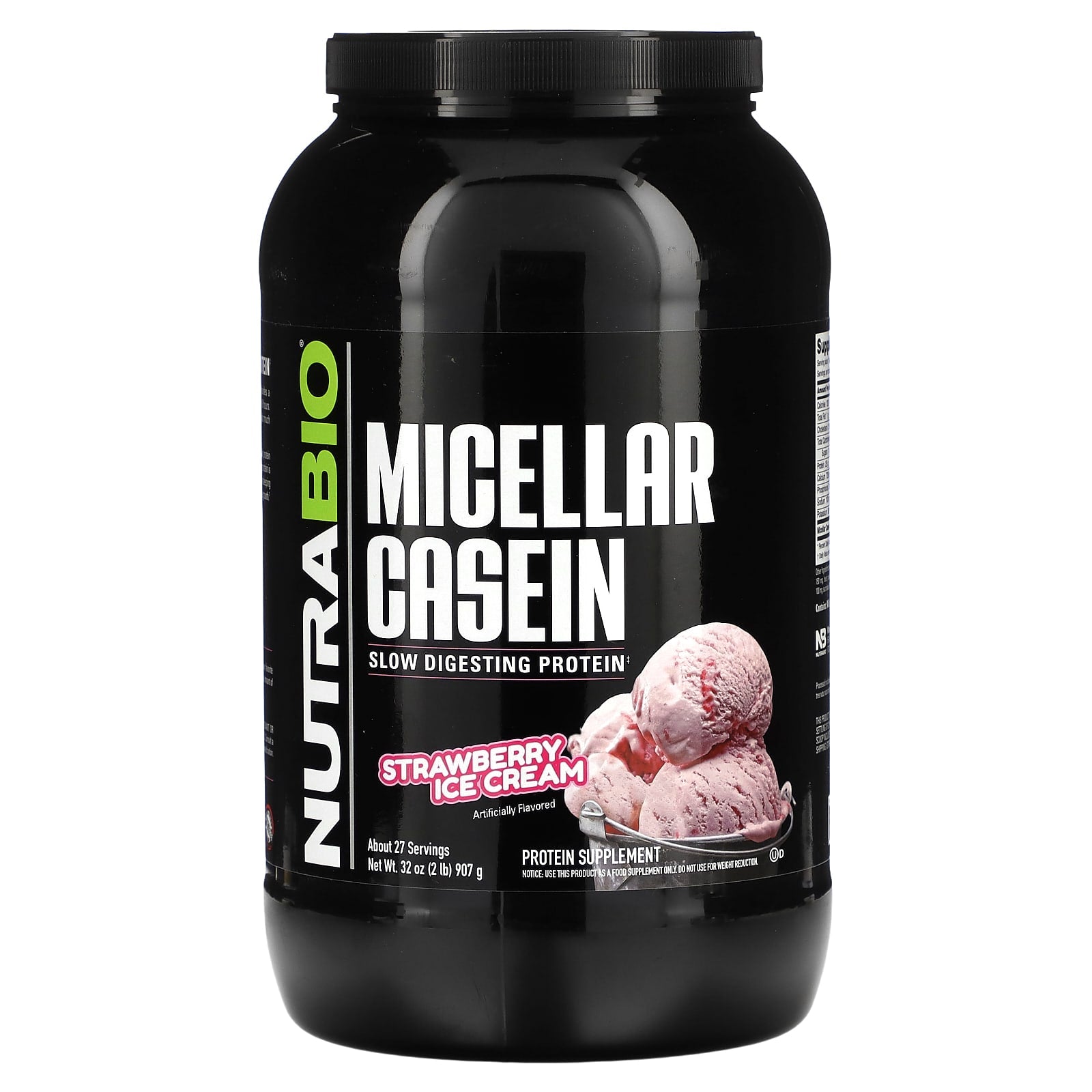 NutraBio-Micellar Casein-Strawberry Ice Cream-2 lb (907 g)