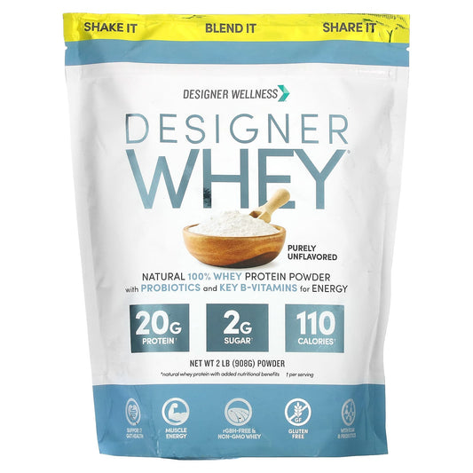 Designer Wellness-Designer Whey-Natural 100% Whey Protein Powder-Purely Unflavored-2 lb (908 g)