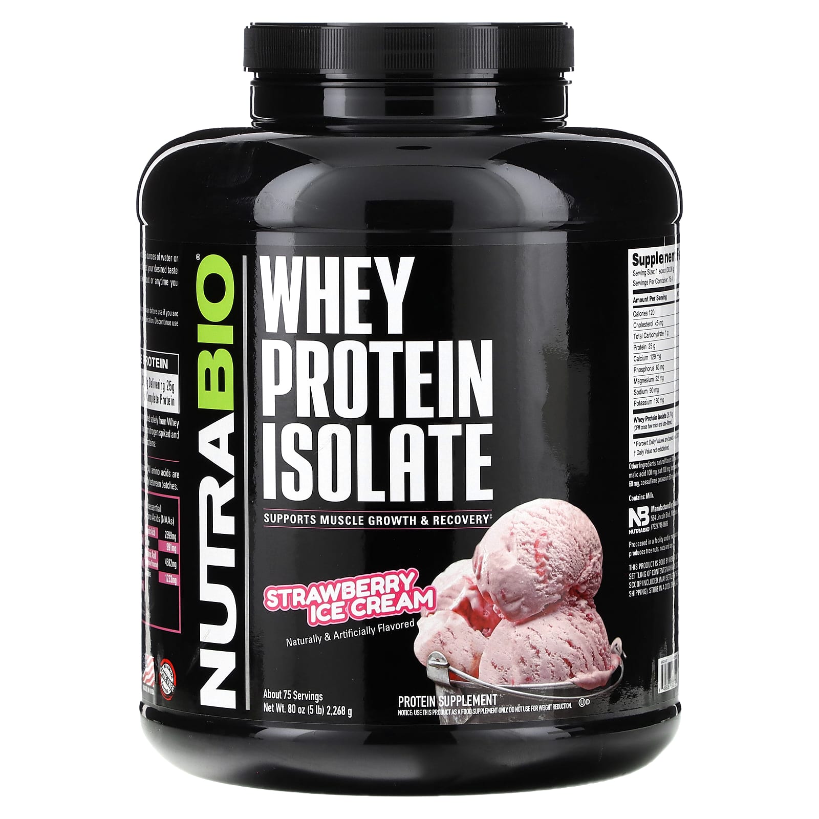 NutraBio-Whey Protein Isolate-Strawberry Ice Cream-5 lb (2,268 g)