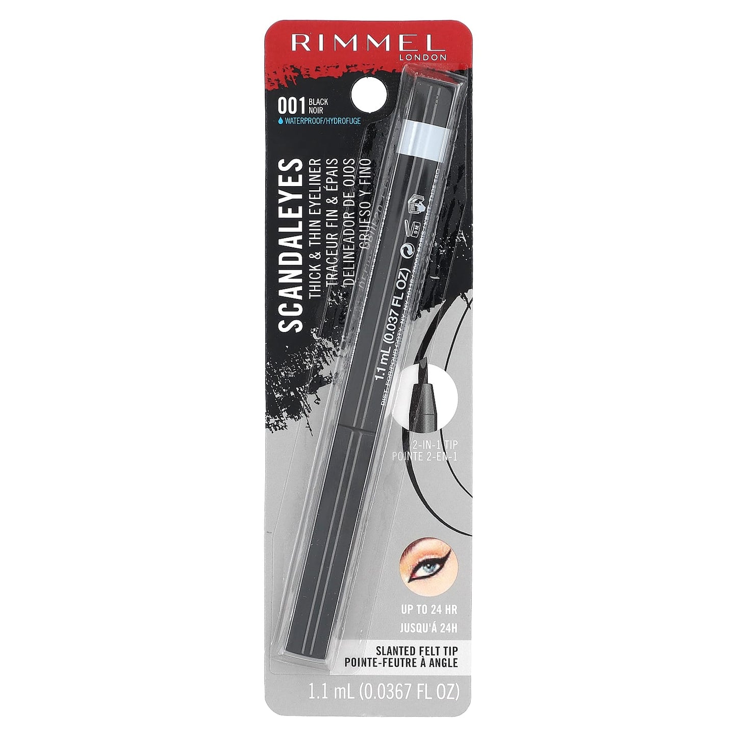 Rimmel London, Scandal'Eyes, Thick & Thin Eyeliner, 001 Black, 0.0367 fl oz (1.1 ml)