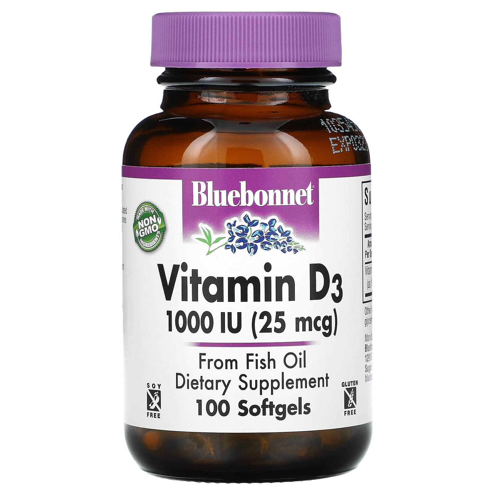 Bluebonnet Nutrition-Vitamin D3-25 mcg (1,000 IU)-100 Softgels