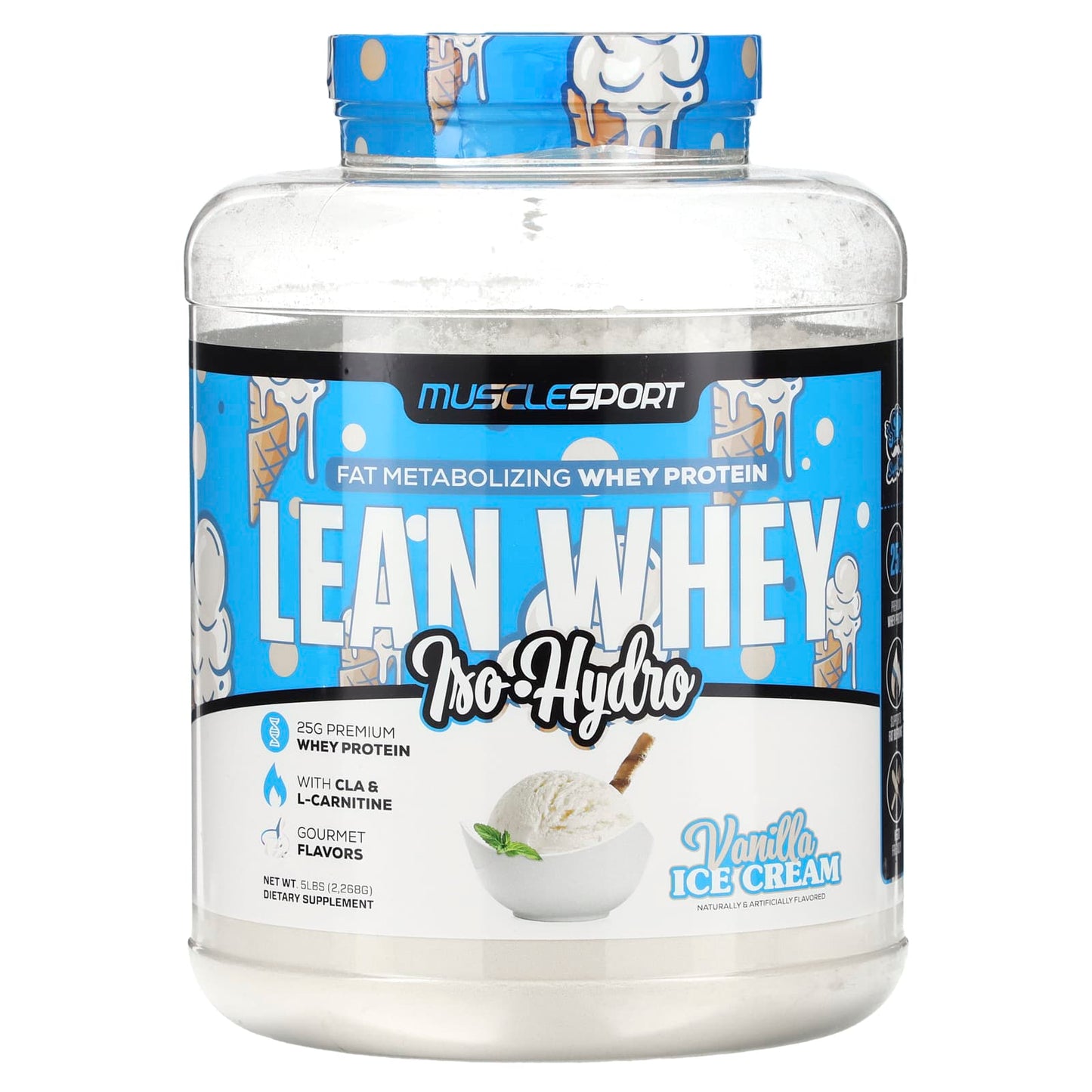 MuscleSport-Lean Whey-Iso-Hydro-Vanilla Ice Cream-5 lbs (2,268 g)