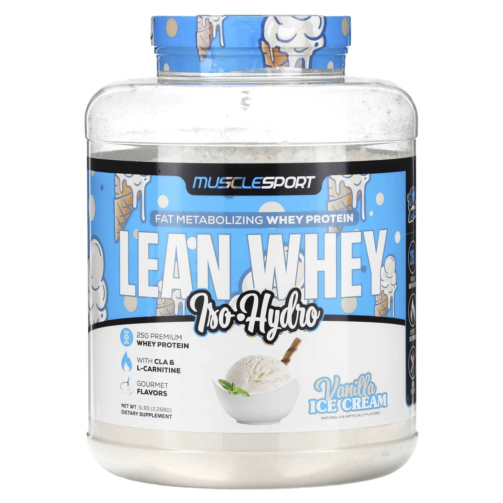 MuscleSport-Lean Whey-Iso-Hydro-Vanilla Ice Cream-5 lbs (2,268 g)