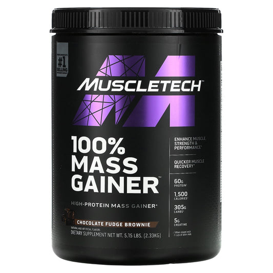 MuscleTech-100% Mass Gainer-Chocolate Fudge Brownie-5.15 lbs (2.33 kg)