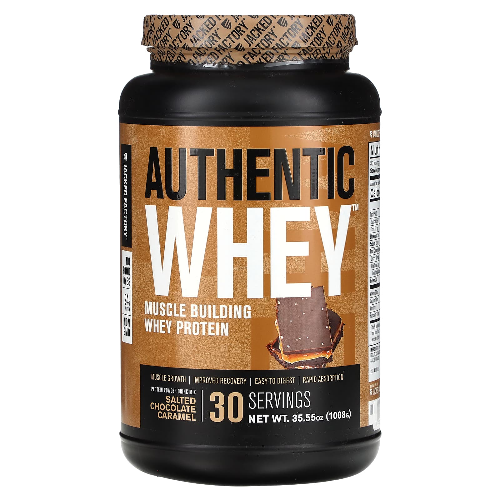 Jacked Factory-Authentic Whey-Muscle Building Whey Protein-Salted Chocolate Caramel-35.55 oz (1,008 g)