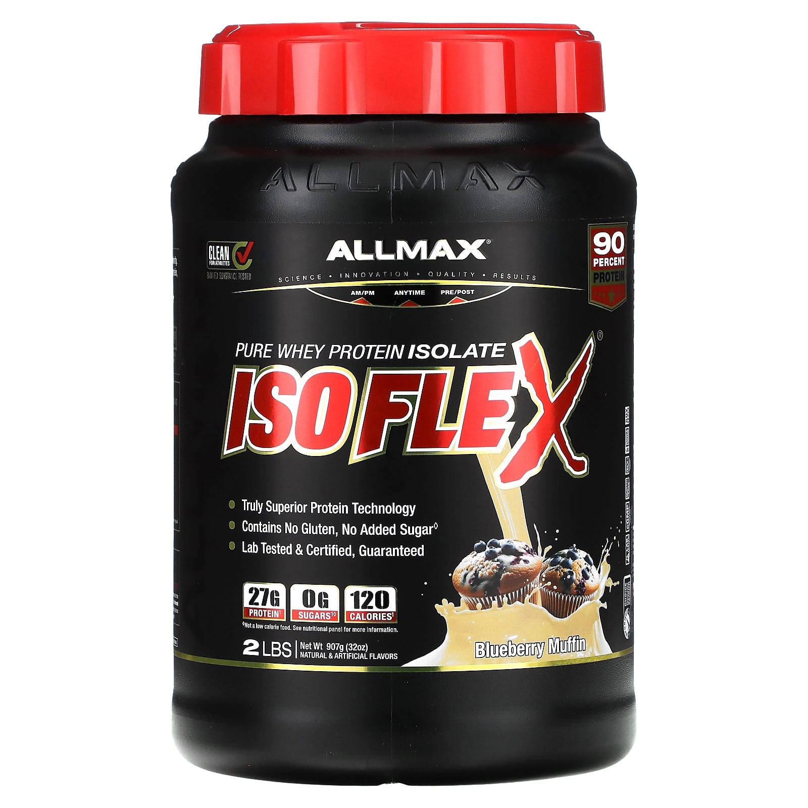 ALLMAX-Isoflex-Pure Whey Protein Isolate-Blueberry Muffin-2 lbs (907 g)