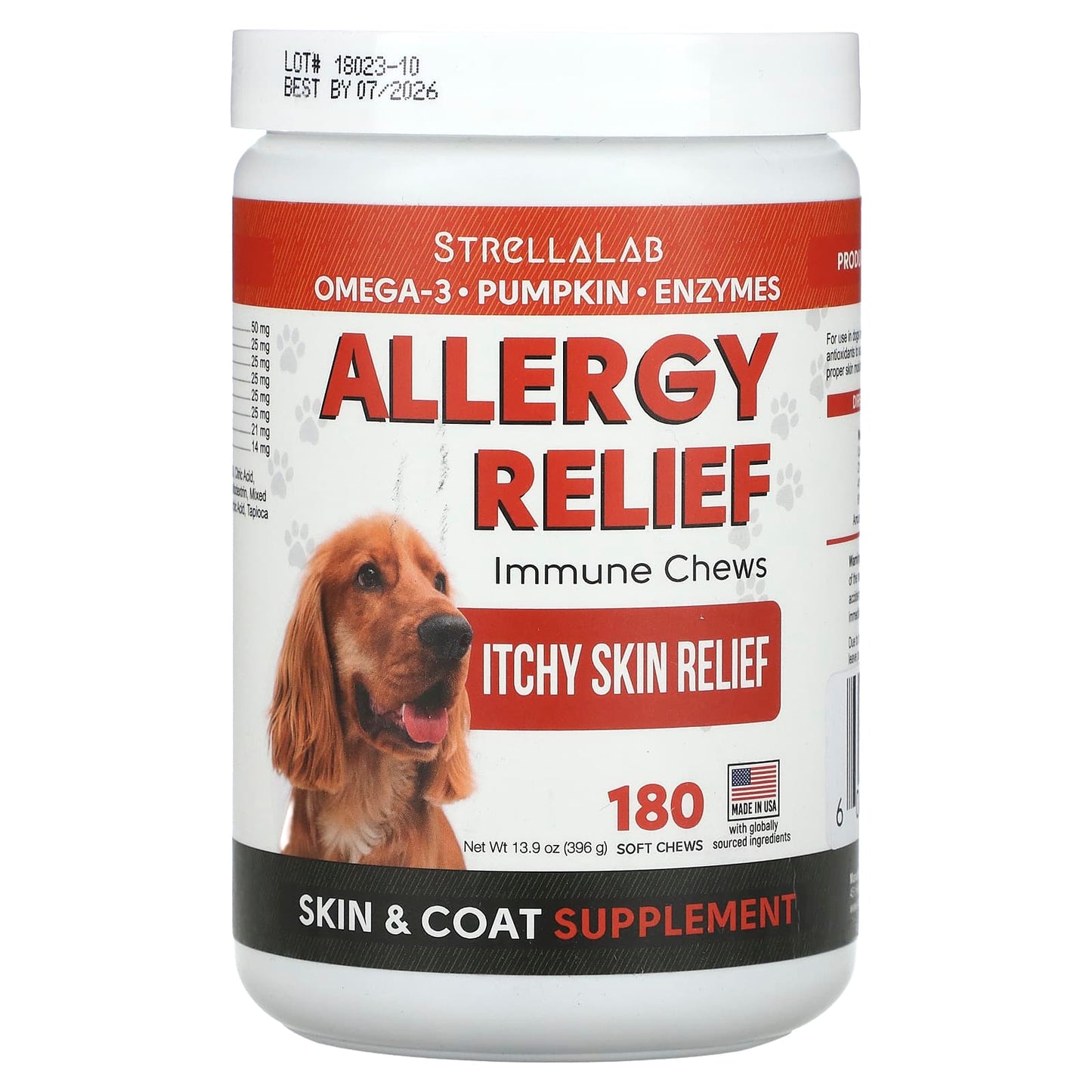 StrellaLab-Allergy Relief-Immune Chews-For Dogs-180 Soft Chews-13.9 oz (396 g)