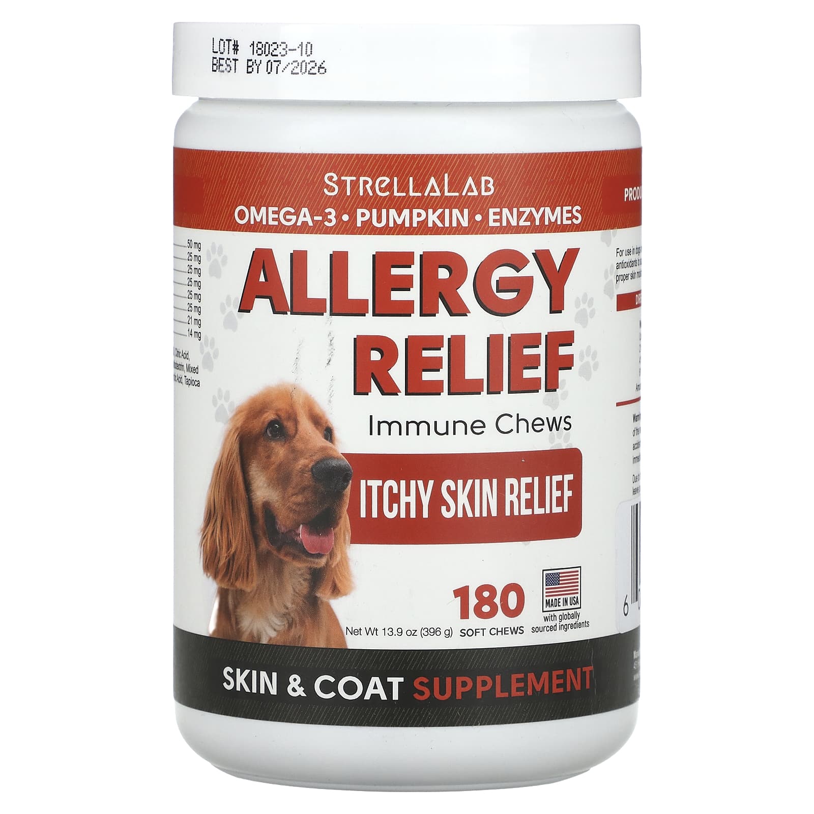 StrellaLab-Allergy Relief-Immune Chews-For Dogs-180 Soft Chews-13.9 oz (396 g)