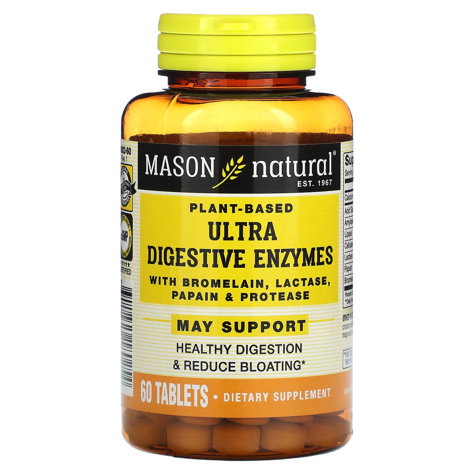 Mason Natural-Plant-Based Ultra Digestive Enzymes-60 Tablets