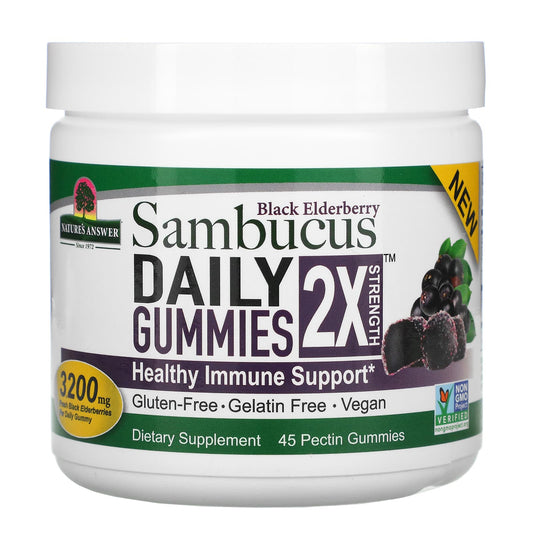 Nature's Answer-Black Elderberry Sambucus Daily Gummies-2X Strength-3,200 mg-45 Pectin Gummies