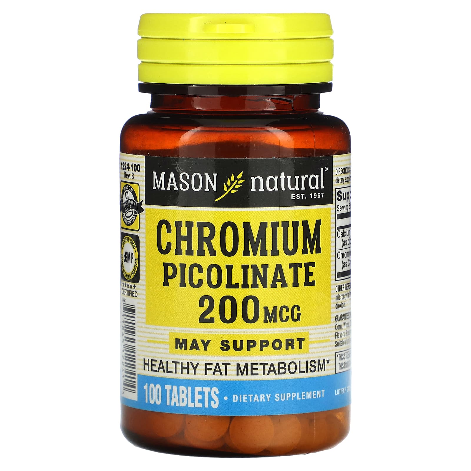 Mason Natural-Chromium Picolinate -200 mcg -100 Tablets