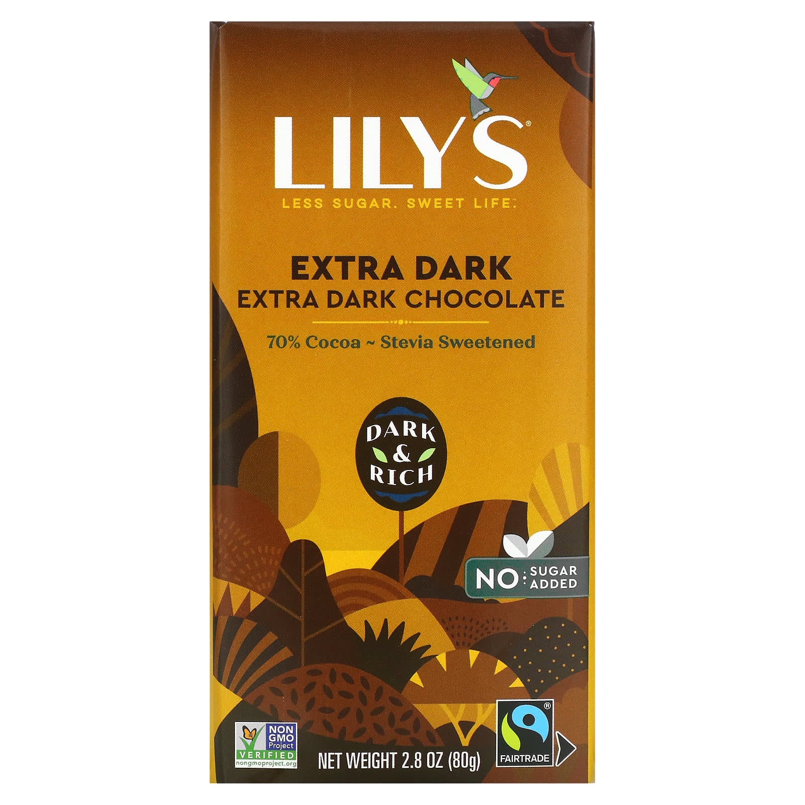 Lily's Sweets-Extra Dark Chocolate Bar-Extra  Dark-70% Cocoa-2.8 oz (80 g)