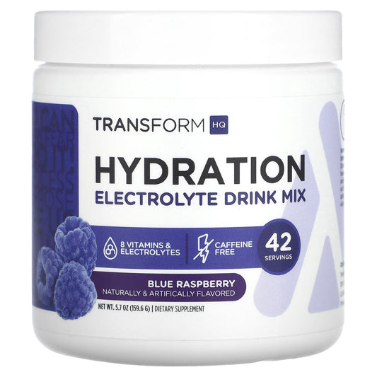 TransformHQ-Hydration-Electrolyte Drink Mix-Caffeine Free-Blue Raspberry-5.7 oz (159.6 g)