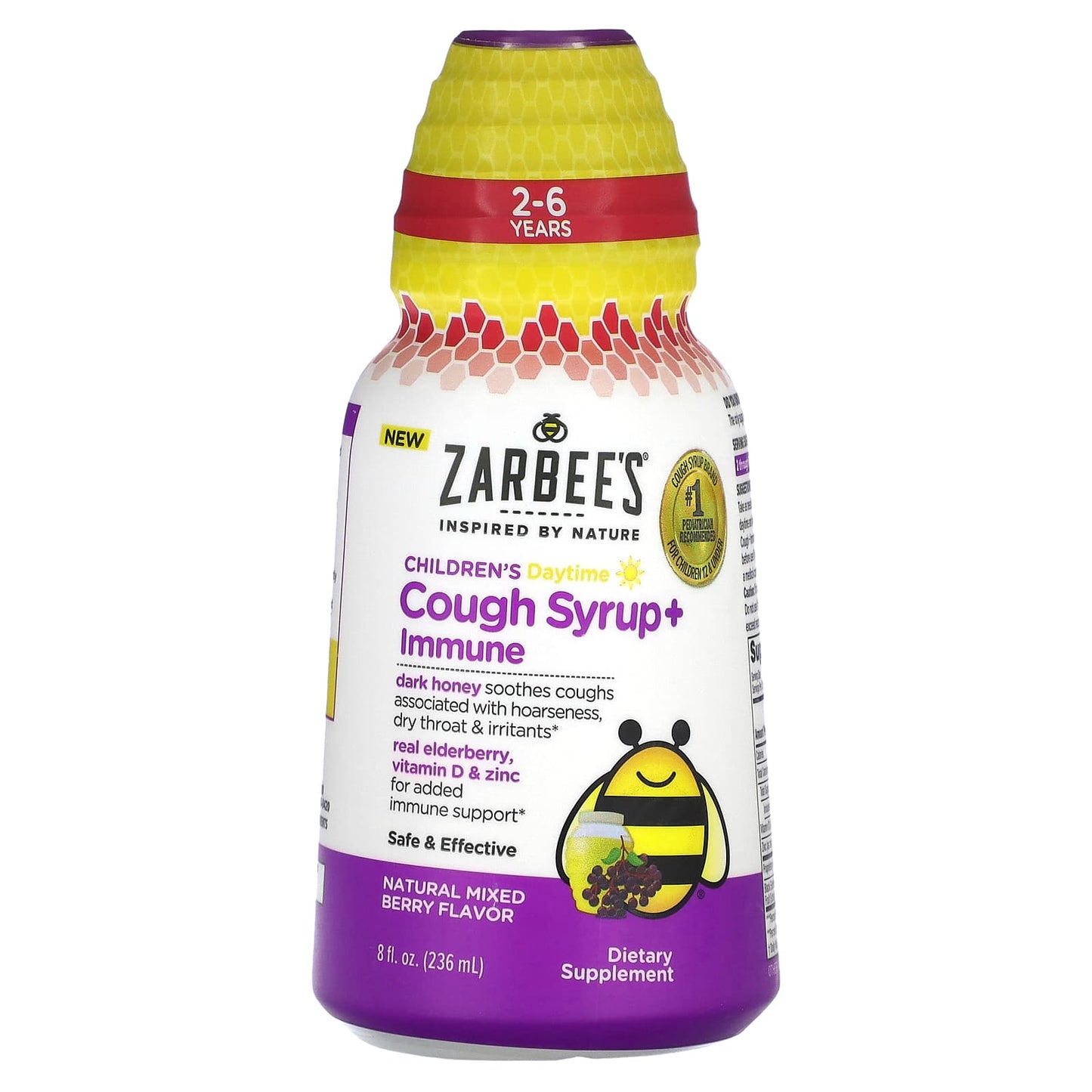 Zarbee's-Children's Daytime Cough Syrup + Immune-2-6 Years-Natural Mixed Berry-8 fl oz (236 ml)