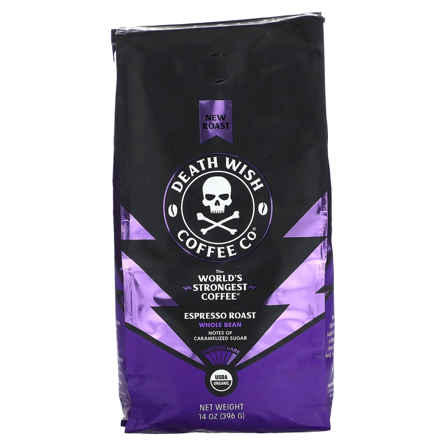 Death Wish Coffee-The World's Strongest Coffee-Whole Bean-Espresso Roast-Dark-14 oz (396 g)