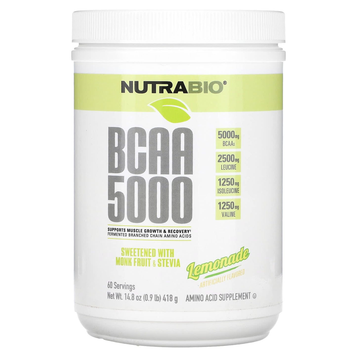 NutraBio-BCAA 5000-Lemonade-0.9 lb 14.8 oz (418 g)