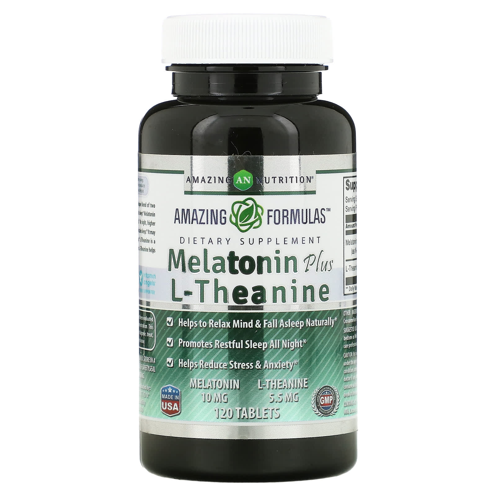 Amazing Nutrition-Melatonin Plus L-Theanine-10 mg-120 Tablets