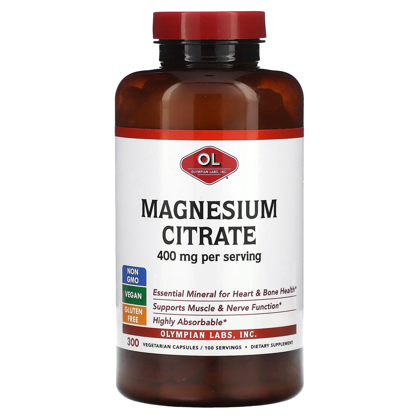 Olympian Labs-Magnesium Citrate-400 mg-300 Vegetarian Capsules (133 mg per Capsule)