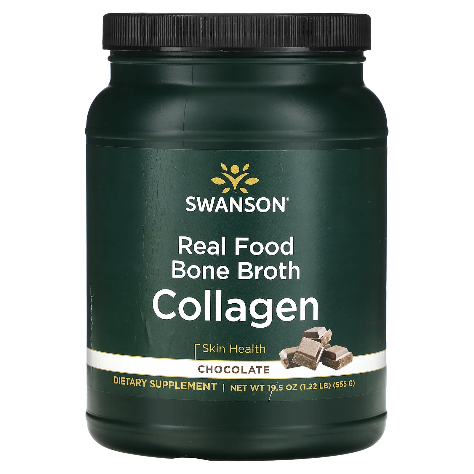 Swanson-Real Food Bone Broth Collagen-Chocolate-1.22 lb (555 g)