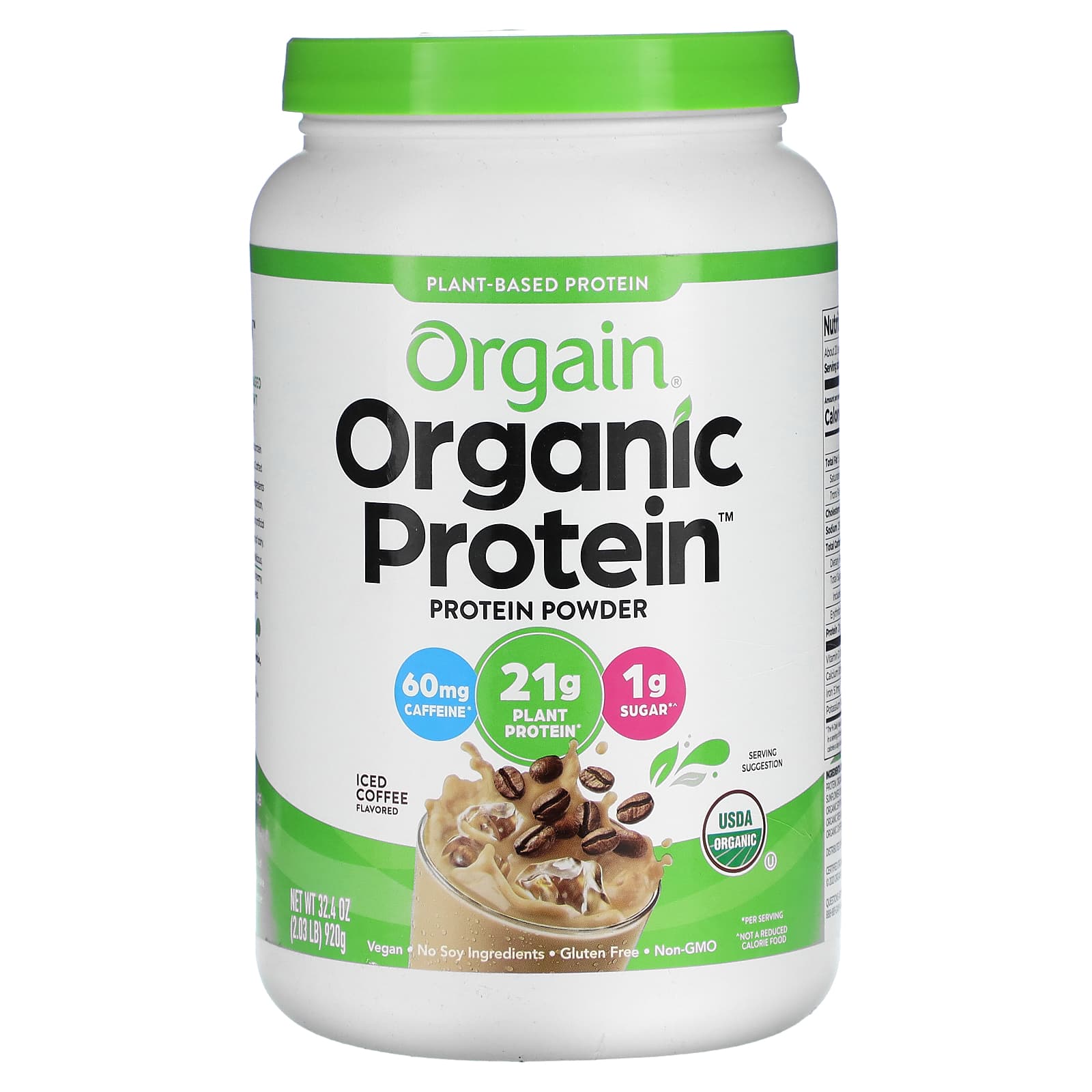 Orgain-Organic Protein Powder-Plant-Based-Iced Coffee-2.03 lbs (920 g)