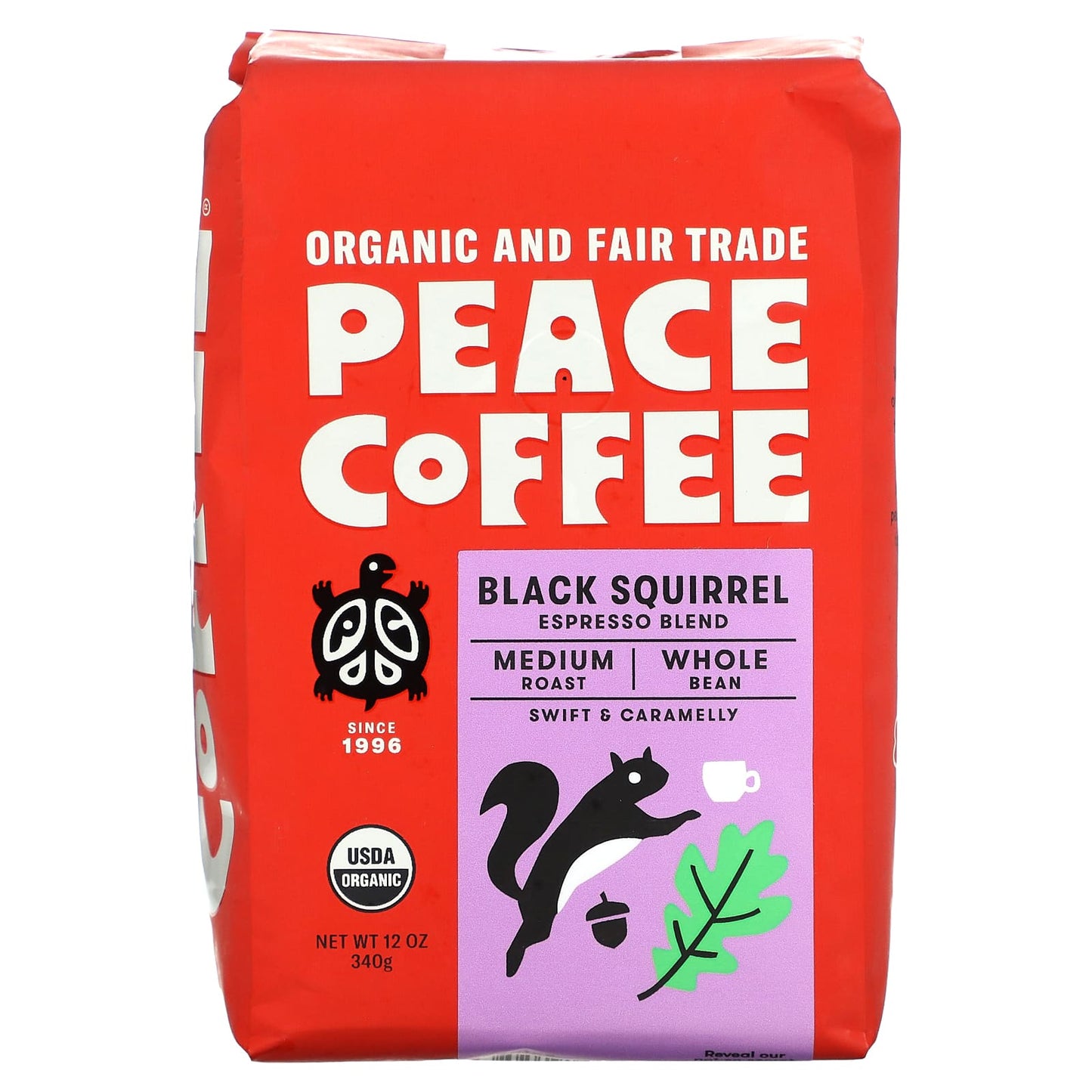 Peace Coffee-Organic Black Squirrel Expresso Blend-Medium Roast-Whole Bean-12 oz (340 g)