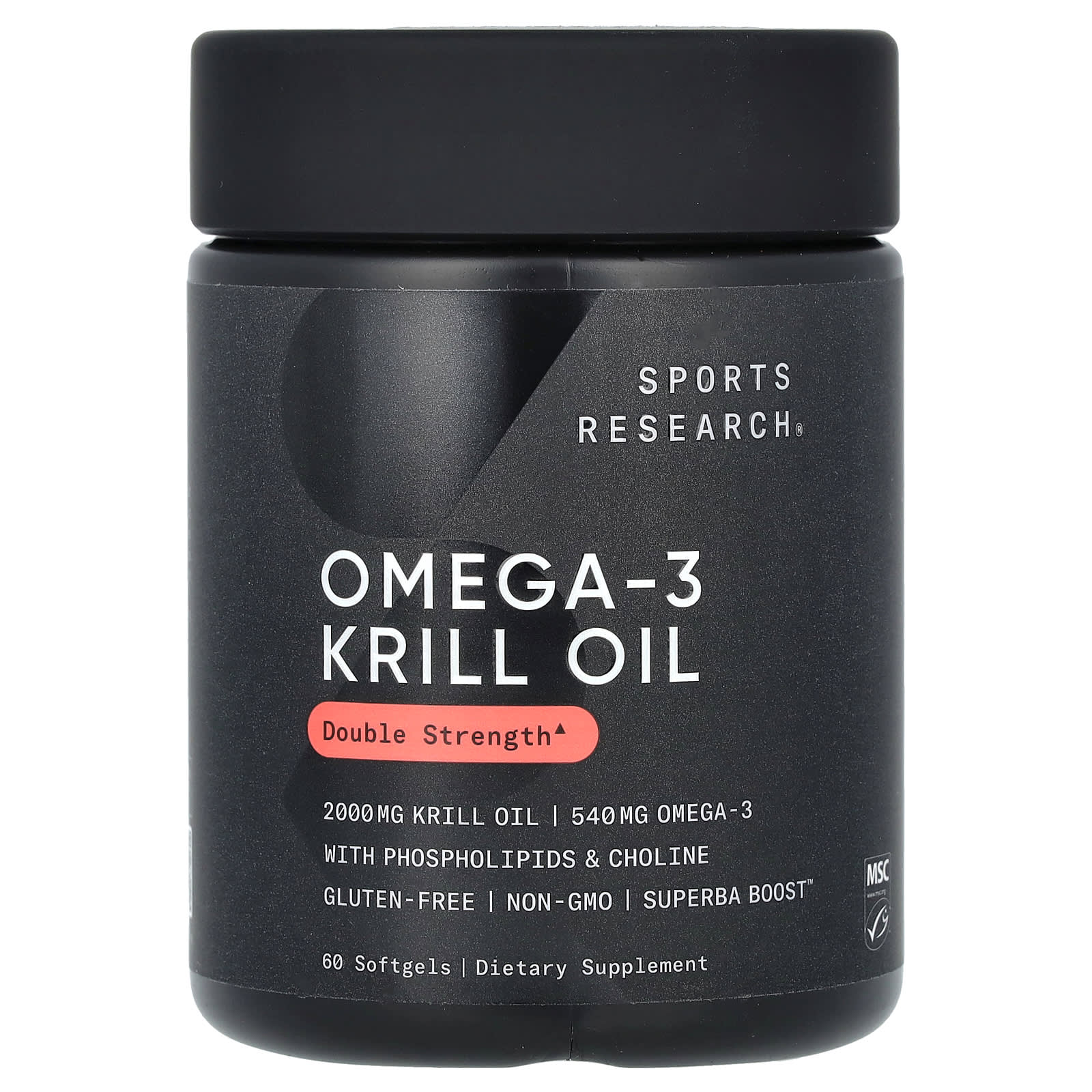 Sports Research-Omega-3 Krill Oil-Double Strength-60 Softgels