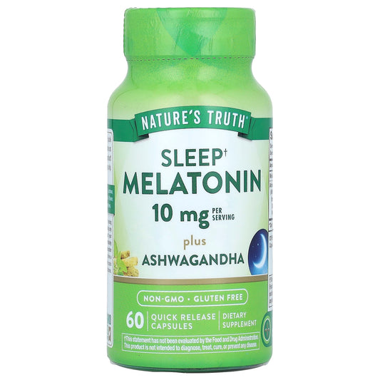 Nature's Truth-Sleep Melatonin Plus Ashwagandha-10 mg-60 Quick Release Capsules (5 mg per Capsule)