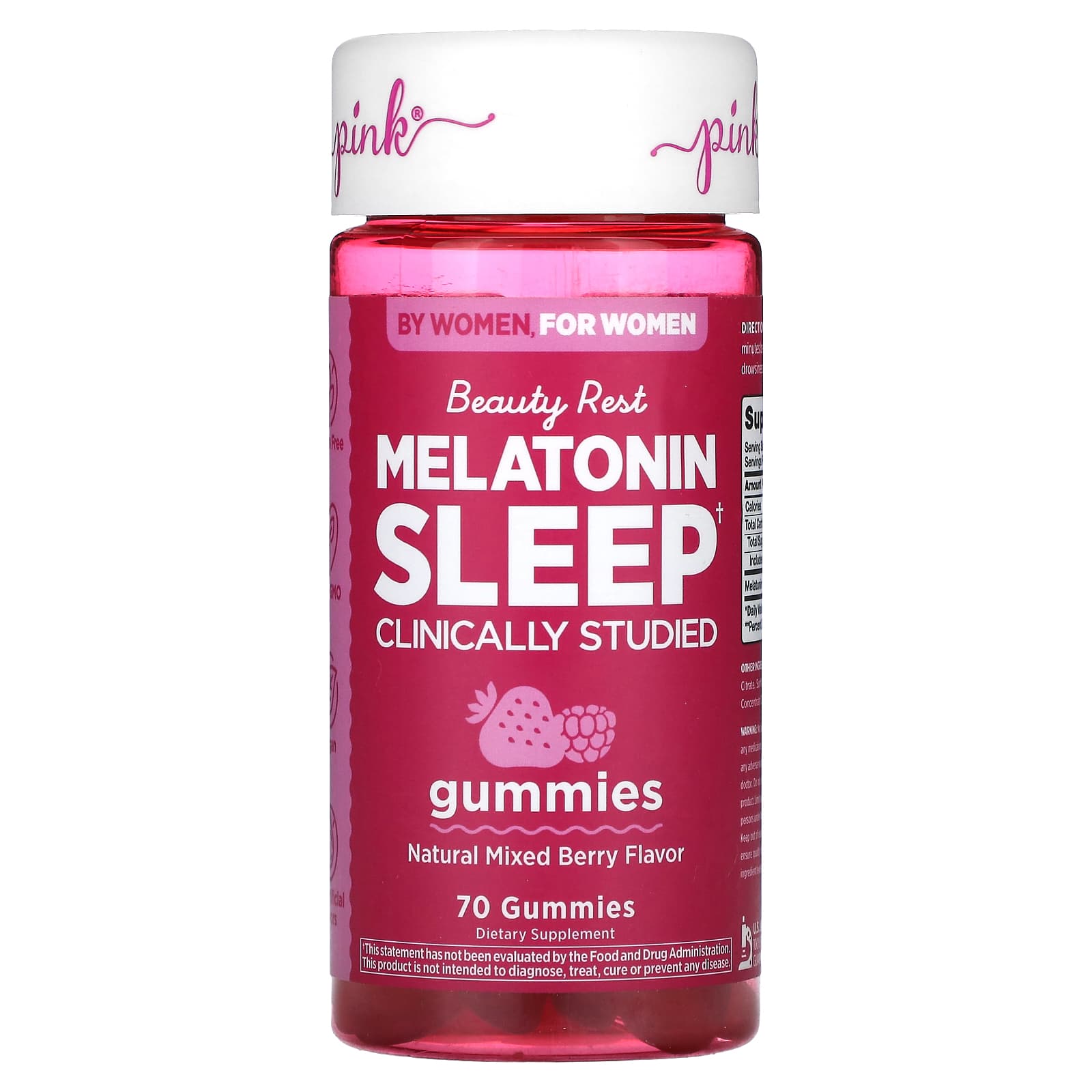 Pink-Beauty Rest Melatonin Sleep-Natural Mixed Berry-70 Gummies