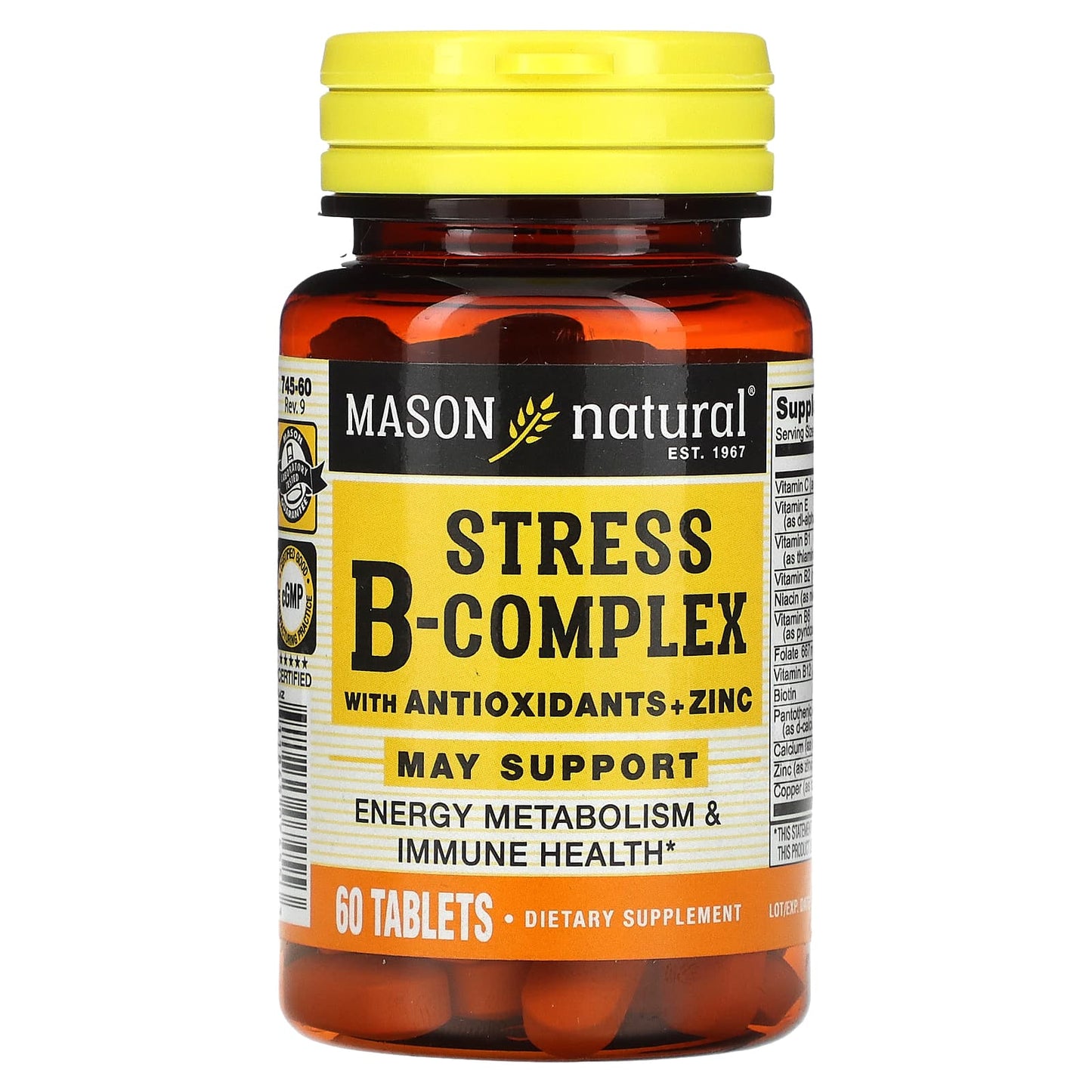 Mason Natural-Stress B-Complex with Antioxidants+Zinc-60 Tablets