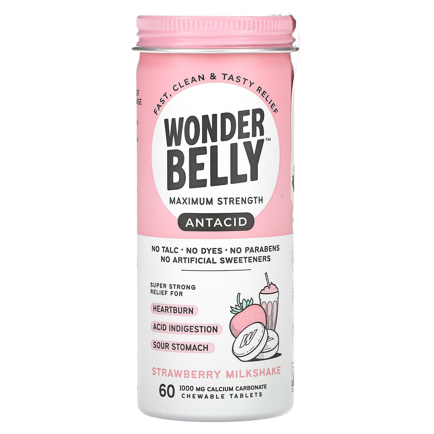 Wonderbelly-Antacid-Strawberry Milkshake-60 Chewable Tablets